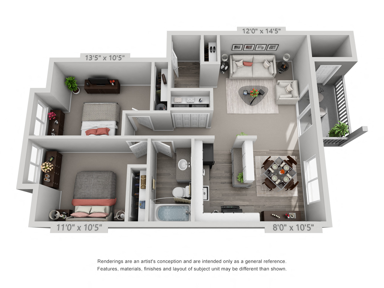 Floor plan for 2 beds, 1 bath, 922 sqft